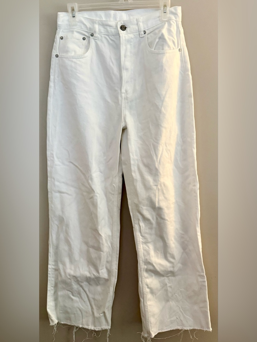 Boyish The Charley High Rise Wide Leg White Rigid Jeans Raw Hem 28